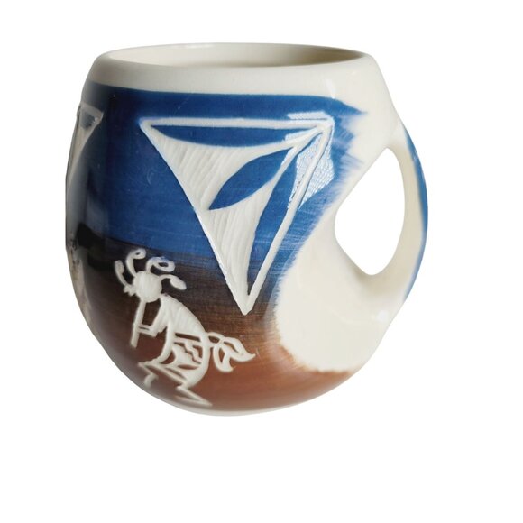Kokopelli Mug Native American Stoneware Coffee Tea Blue Brown Southwestern - Picture 1 of 9
